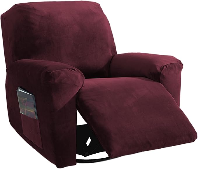 NORTHERN BROTHERS Stretchy Recliner Chair Covers, Velvet Recliner Covers, Lazy Boy Chair Cover (Wine Red, 1 Seat)