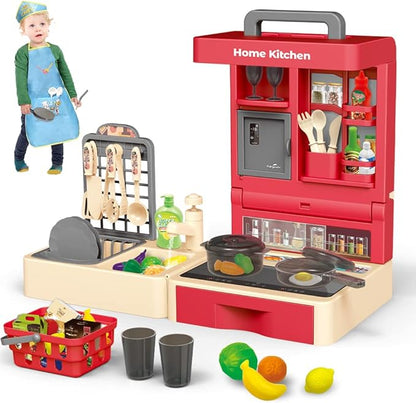 Kitchen Play Set for Kids - 49PCS Pretend Cooking Playset Accessories with Pot and Pan,Dish Rack,Play Sink,Pretend Play Food Toys with Baby&Toddler-Educational Gift for 3 4 5 6 Ages Girls&Boys