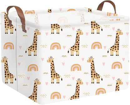 FXOLCSHE Rectangular Giraffe Basket,Waterproof foldable nursery laundry basket,Baby Storage Basket,Kids Toys Bin,Baby Gift Baskets for Bedroom(Giraffes)