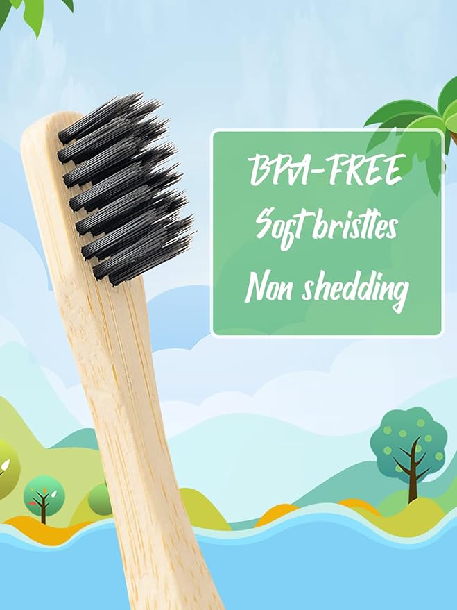 Bamboo Kids Toothbrushes (6 Pack) - Soft Bristle Organic Compostable BPA Free Toothbrush for Kids Toddler Baby Tooth Brush, Eco Friendly Natural Biodegradable Wooden Toothbrush - Round Handle