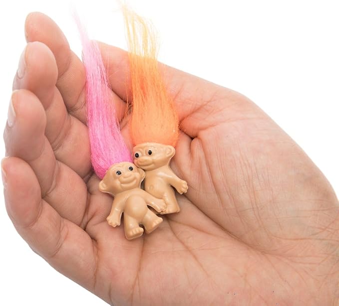 10 PCS Long-haired Lucky Mini Troll Dolls, Assorted Hair Colors, 0.78" Bodies, 2" Hair. Cake Toppers, Action Figures, School Project, Arts and Crafts, Party Favors