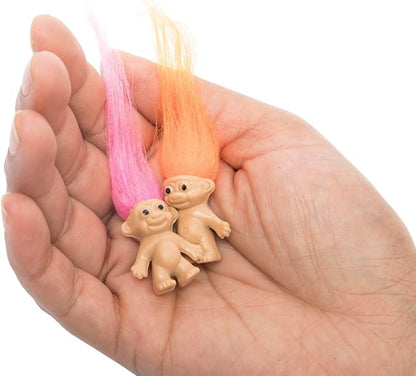10 PCS Long-haired Lucky Mini Troll Dolls, Assorted Hair Colors, 0.78" Bodies, 2" Hair. Cake Toppers, Action Figures, School Project, Arts and Crafts, Party Favors