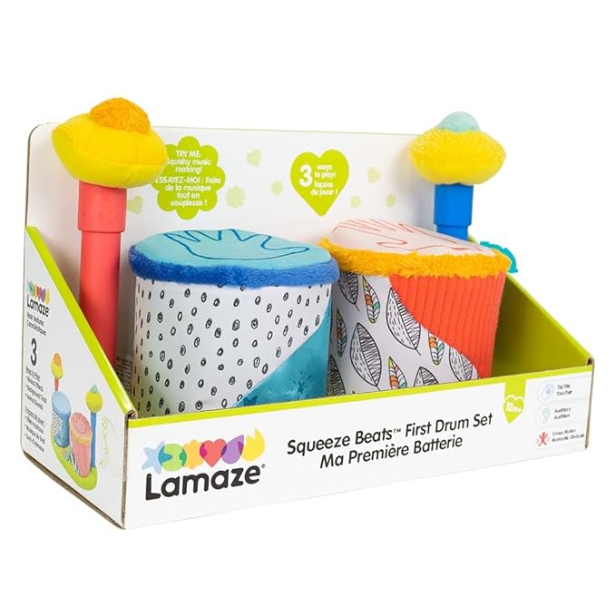 Lamaze Squeeze Beats First Drum Set - Baby Sensory Toy Includes Funny Animal Sounds - Colorful Baby Musical Toys for Early Childhood Development - Ages 12 Months and Up