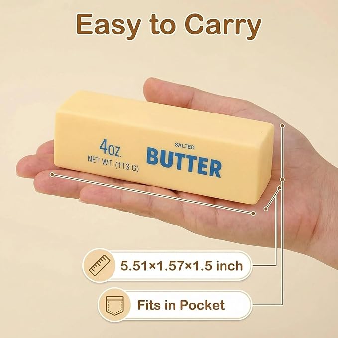 Slow Rebound Cute Butter Squeeze Stress Balls, 2026 New Squeeze Ball Realistic Butter Stick Soft Squeeze Toys, Upgrade Stress Relief Fidget Toys Wet Slow Rebound Stress Relief Toy (1, Yellow) (2Pcs)