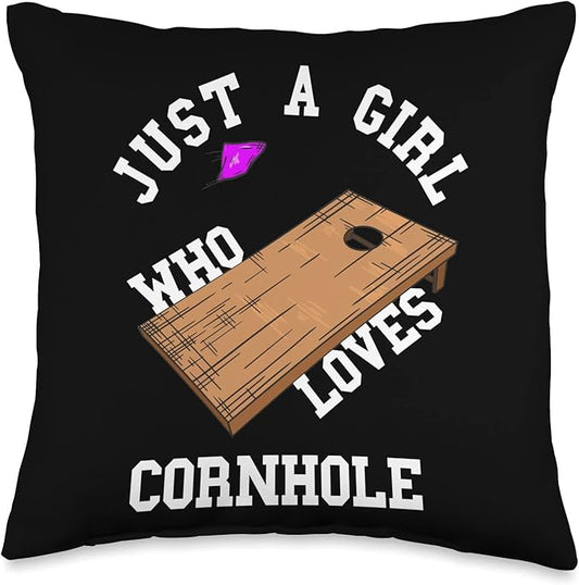 Just A Girl Who Loves Cornhole Bean Bag Toss Game Player Throw Pillow, 16x16, Multicolor