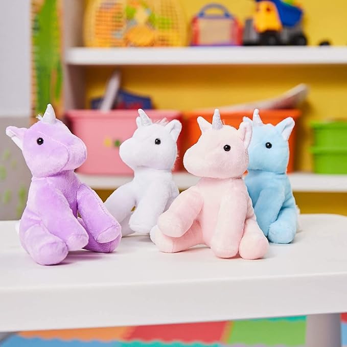 BLUE PANDA Small Unicorn Plush for Girls - 7 Inch Small Stuffed Unicorn Plush for Kids - Small Unicorn Stuffed Animal Toy - Pack of 4 Unicorn Plush Toys - Mini Unicorn Plush Toy