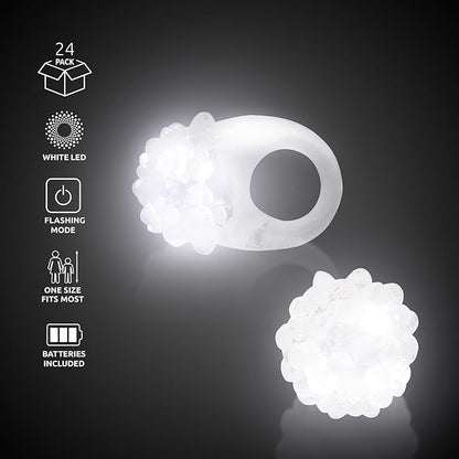 24-Pack - LED Light Up Jelly Bumpy Rings - Fun and Colorful Bulk Pack Party Favors