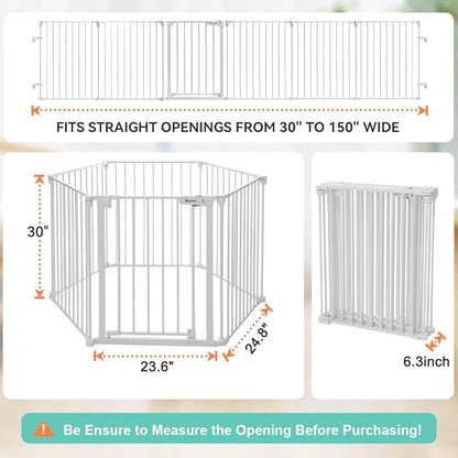 COMOMY 150" Extra Wide Baby Gate with Door, Dog Gates for The House Doorways Fireplace, Auto Close Baby Fence Play Area, Walk Through Pet Gate, Hardware Mounted Baby Gate, 6-Panels (30" Tall, White)