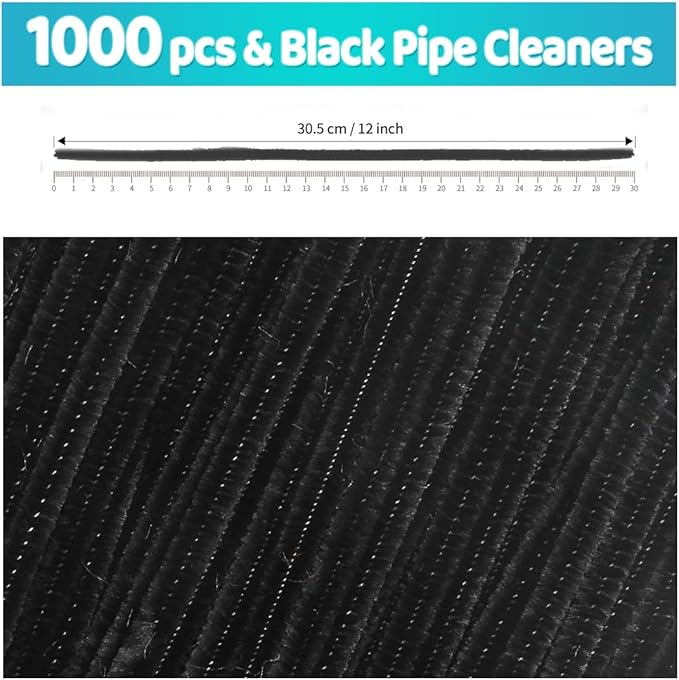 Iooleem 1000pcs Black Pipe Cleaners, Chenille Stems, Pipe Cleaners for Crafts, Pipe Cleaner Crafts, Art and Craft Supplies.