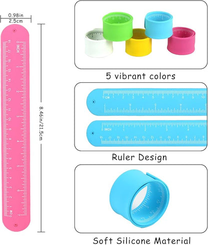 FOIMAS 20pcs Ruler Slap Bracelets for Kids,Silicone Snap Bracelet Wristband for Boys Girls Party Favor Supply Classroom Prize