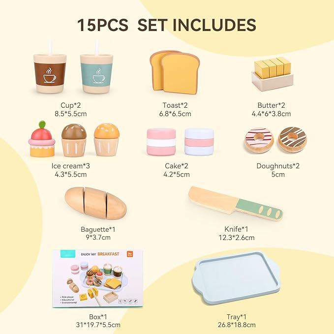 Play Food Sets for Kids Kitchen Wooden Bakery Play Food for Toddlers Pretend Play Toys for Toddlers 3-5 Play Kitchen Accessories for Toddlers Kids Kitchen Playset