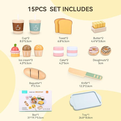 Play Food Sets for Kids Kitchen Wooden Bakery Play Food for Toddlers Pretend Play Toys for Toddlers 3-5 Play Kitchen Accessories for Toddlers Kids Kitchen Playset