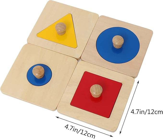 Thoth Montessori Single Shape Puzzle First Shapes Jumbo Wooden Puzzle Board Knob Wooden Puzzle Geometric Shape Puzzle Early Education Material Sensorial Toy for Toddler Shape & Color Sorter (4 pieces)
