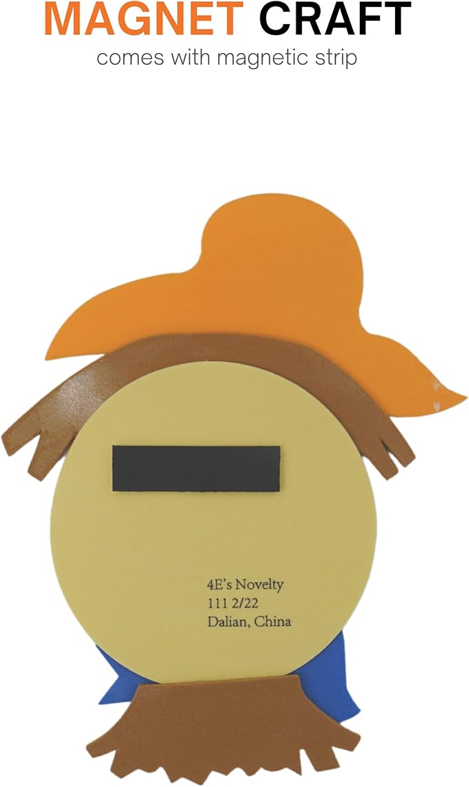 4E's Novelty Scarecrow Fall Crafts for Kids (12 Pack) Foam Self Adhesive, Crafts for Kids Bulk with Magnet, Halloween, Thanksgiving DIY Party Favors Activity for Ages 3-12