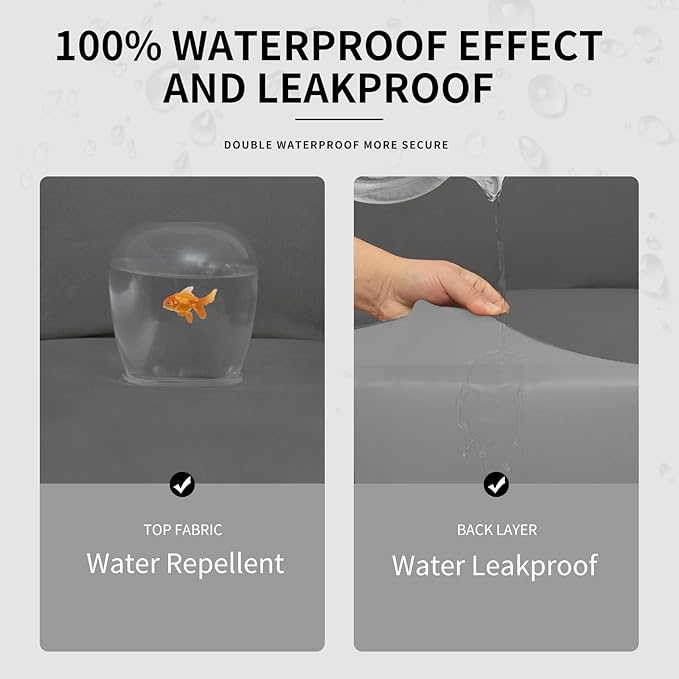 Easy-Going 100% Dual Waterproof Oversized Loveseat Cover Stretch Soft Couch Cover for Dogs, Sofa Slipcover for 2 Separate Cushion Couch Leakproof Furniture Protector for Kids, Pets Gray