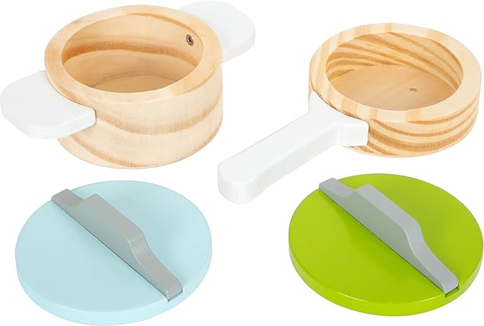 small foot wooden toys- Premium 15 Piece Kitchen Playset- Cooking and Dining Set Includes Pots, Plates and Utensils- Ideal for Toddlers 2+, Multi, (11098)