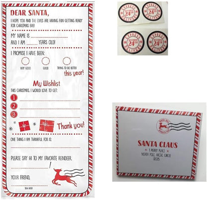 Official DIY Letters to Santa Kit Set of 4-Christmas Wish List-4 Fill in Cards with Sticker Seals