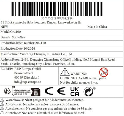 51 PCS Spanish Baby Cognitive Flashcards, Double Sided Printed 7 in 1 Colorful Cards Alphabet, Numbers, Foods, Animals, Shapes, Colors with 2 Reclosable Rings, Learning Tool for Toddlers