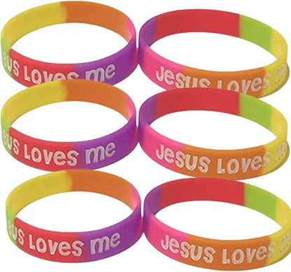 100 Bulk Count Jesus Loves Me John 3:16 Silicone Wristband Bracelets - Church Gifts - Missionary Christian - Religious Handouts