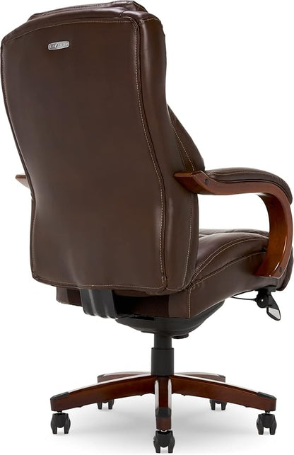 La-Z-Boy Delano Big & Tall Executive Office Chair, High Back Ergonomic Lumbar Support, Bonded Leather, Brown