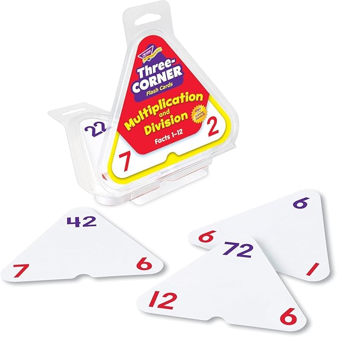 Trend Enterprises: Three-Corner Multiplication and Division Flash Cards, Interactive Self-Checking Cards, Exciting Way for Everyone to Learn, 48 Two-Sided Cards Included, Ages 8 and Up