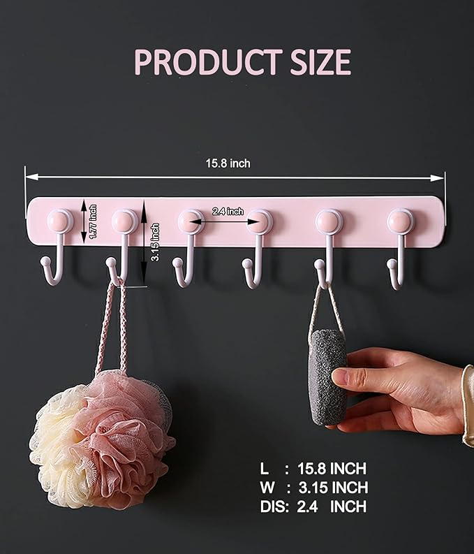 Coat Rack Wall Mount for Kids Room, 6 Rotating Adhesive Wall Hooks for Hanging Clothes Cooking Tools Towels in Kitchen,Bathroom,Office, Pink Decorative Hangers for Girls Bedroom (Pink 1 Pack)