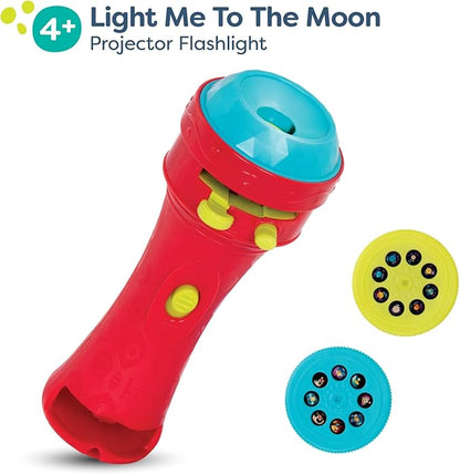 B. toys –Children’s Projector Flashlight with Image Reels- Pretend Play-Make Everything Cosmic & Bright- Light Me To The Moon – 4 years +