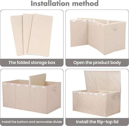Extra Large Toy Box 167L, Sturdy Toy Storage Chest Organizer Bin Baskets with 2 Removable Divider for Boys, Girls, Kids, Nursery, Bedroom, Playroom, 35.5"x17" x17" (Linen Beige)