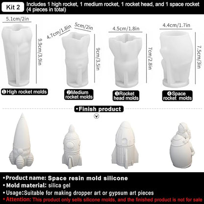 Space Planet Resin Molds Silicone，【4-Piece Set】 Epoxy Resin Space Astronaut Silicone molds,3D Resin Spaceballs Molds, Small Rocket Silicone Model, Space Rabbit DIY Gift Sets for Teens(【Kit 2】)