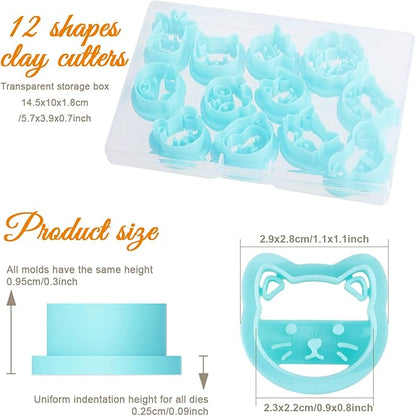 ORIGACH 12 Style Cute Animal Clay Cutters, Animal Studs Polymer Clay Cutters Set Cat Bear Pig Cow Clay Cutters for Earring Making Small Animal Face Studs Clay Cutters for Jewelry Making