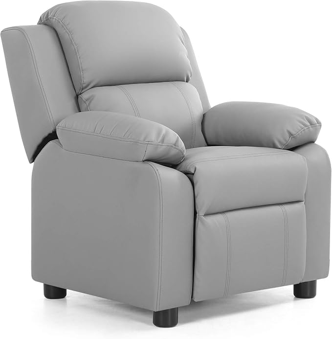 Kids Recliner, Leather Lounge Chair w/Footrest, Armrest, Headrest & Lumbar Support, Ergonomic Toddler Sofa Armchair for Boys Girls (Gray)