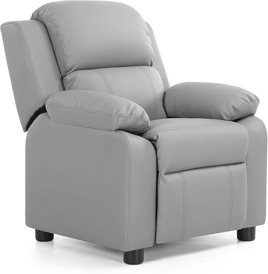 Kids Recliner, Leather Lounge Chair w/Footrest, Armrest, Headrest & Lumbar Support, Ergonomic Toddler Sofa Armchair for Boys Girls (Gray)