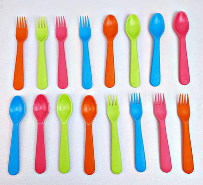 Jawbush 16 Pcs Kids Utensils Set, Plastic Kids Forks and Spoons Set, Reusable Toddler Utensils Kids Silverware Cutlery Set, Durable Flatware Set for Lunch Box, Easy to Use for Kids and Adults,BPA Free