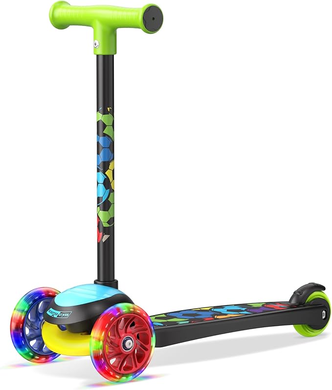 3 Wheel Scooter for Kids, Smooth Light Up LED Front Wheels, Wide Anti Slip Deck, Rear Foot Brake, Easy Lean to Steer Maneuvering, Indoor & Outdoor Ride On Toys for Ages 2 Up,