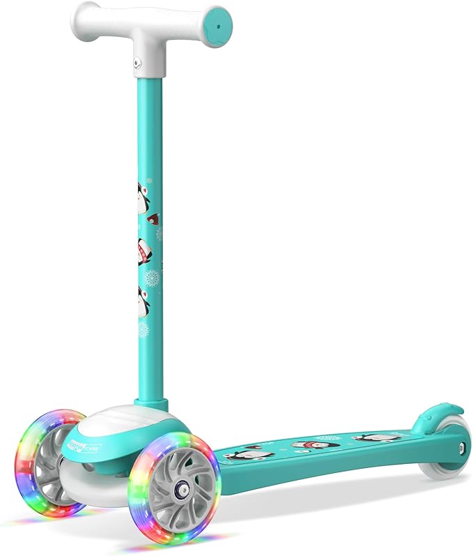 3 Wheel Scooter for Kids, Smooth Light Up LED Front Wheels, Wide Anti Slip Deck, Rear Foot Brake, Easy Lean to Steer Maneuvering, Indoor & Outdoor Ride On Toys for Ages 2 Up,
