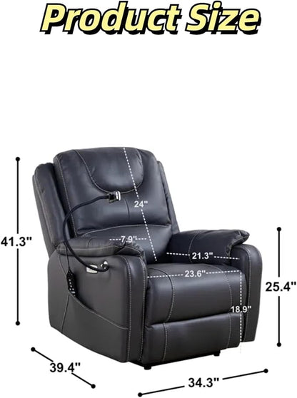 Recliner Chairs for Adults, Power Lift Recliner Chair with Heating and Phone Holder, Zero Gravity Massage Chair with Side Pockets and USB Charge Ports, for Living Room,Black