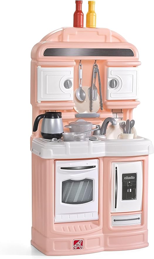 Step2 Quaint Kids Kitchen Playset, Indoor/Outdoor Kitchenette, Interactive Play, Made of Durable Plastic, Includes 21 Piece Toy Accessories, for Toddlers 2+ Years Old, Rose Pink