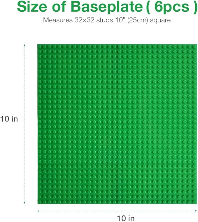 Lekebaby Classic Baseplates Building Base Plates 100% Compatible with Major Brands Baseplates 10" x 10", Pack of 6, Green Blue and White