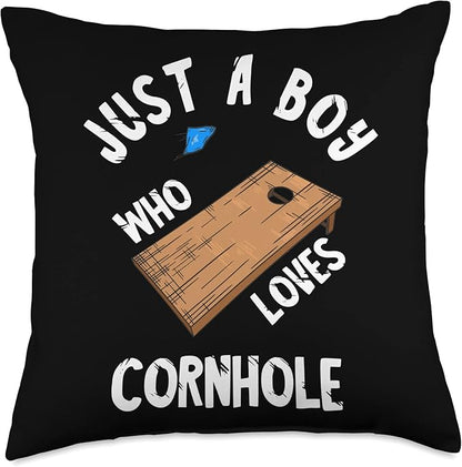 Just A Boy Who Loves Cornhole Game Tossing Bag Team Throw Pillow, 18x18, Multicolor