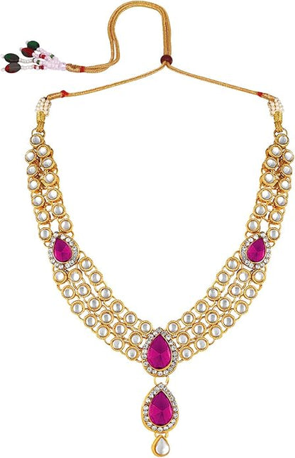 Aheli Indian Traditional Bollywood Kundan Maang Tikka Earrings Necklace Set Ethnic Jewelry Gift for Women Green Blue
