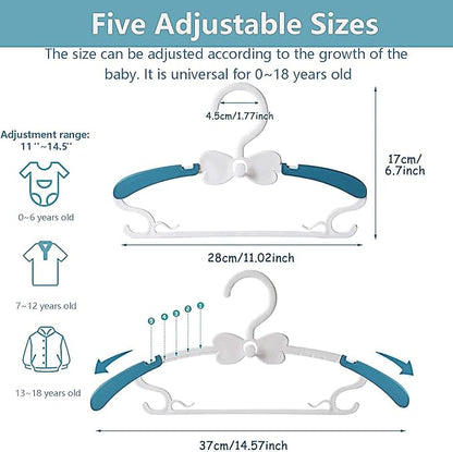 Kids Clothes Hangers, 11-14.5" Adjustable Toddler Hangers for Newborn Closet, Plastic Small Infant Hanger for Toddler Pant, Child Coat Hanger for Boy Nursery Clothing, 30 Pack Blue