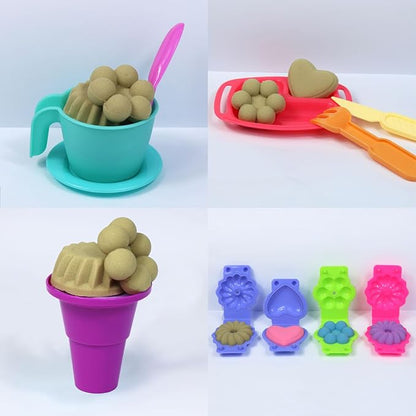 FYZ Brothers Play Sand Kit, Ice Cream Sand Toys, 3lbs Beige Sand, 25Pcs Sandbox Sand Kit Beach Toys for Girls Boys - Kitchen Molds Tools Toys