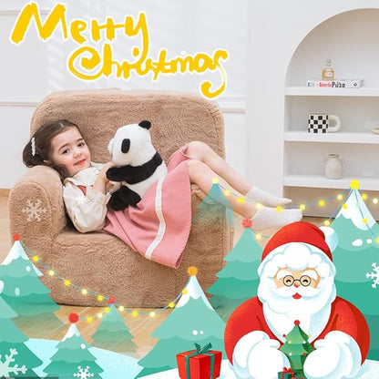 Snuggly-Soft Cuddly Toddler Plush Armchair for Boys and Girls Fuzzy Plush Kids Sofa Couch Reading Chair with Children Friendly Handle for Easy Movement & Double Pockets for Good Storage, Camel