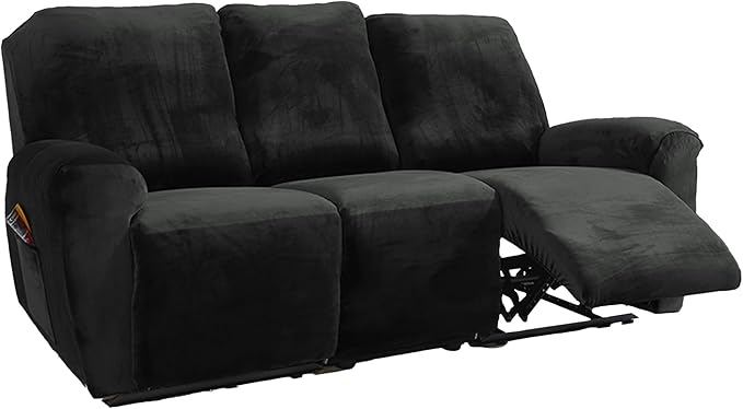 NORTHERN BROTHERS Stretchy Recliner Chair Covers, Velvet Recliner Covers, Lazy Boy Chair Cover (Black, 3 Seat)