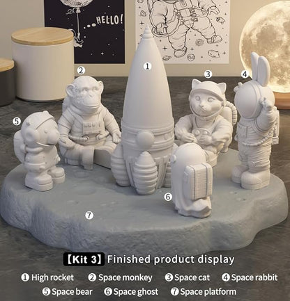 Space Planet Resin Molds Silicone，【8-piece Set】 Epoxy Resin Space Astronaut Silicone molds,3D Resin Spaceballs Molds, Small Rocket Silicone Model, Space Rabbit DIY Gift Sets for Teens (【Kit 4】)