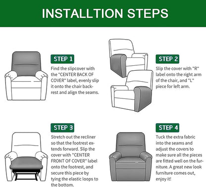 FUANGUI Recliner Chair Cover 4-Pieces Lazyboy Cover for Recliner Chair with Storage Pockets Furniture Protector for Living Room, Jacquard Sofa Slipcover for Kids, Pets, Dog and Cat, 02