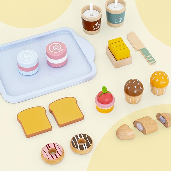Play Food Sets for Kids Kitchen Wooden Bakery Play Food for Toddlers Pretend Play Toys for Toddlers 3-5 Play Kitchen Accessories for Toddlers Kids Kitchen Playset