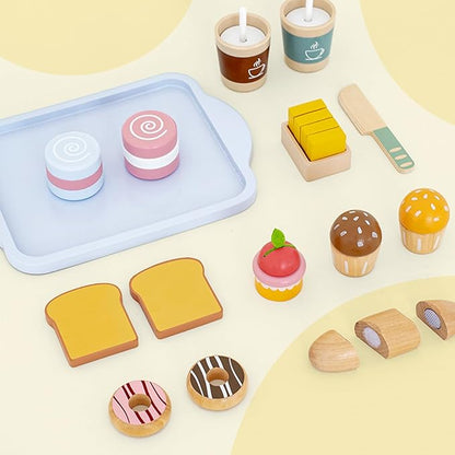 Play Food Sets for Kids Kitchen Wooden Bakery Play Food for Toddlers Pretend Play Toys for Toddlers 3-5 Play Kitchen Accessories for Toddlers Kids Kitchen Playset