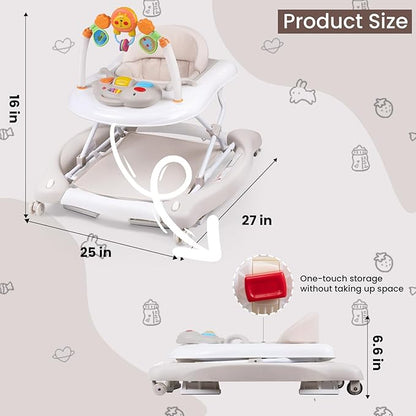 Boyro Baby Baby Walker, 5-in-1 Baby Walkers for Boys and Girls 6-12 Months with Bouncer, Removable Footrest, Feeding Tray & Music, Foldable & Adjustable Activity Walker for 6-18 Months Toddler Infant