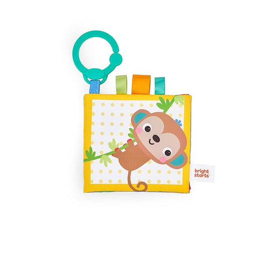 Bright Starts Safari Buddies Soft Book, Crinkle Plush Pages with Lion, Monkey, Elephant & More, Baby's First Book, Unisex, Ages 0+